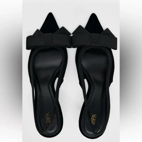 Zara Black Slingback Heels with Bow - Picture 2 of 5